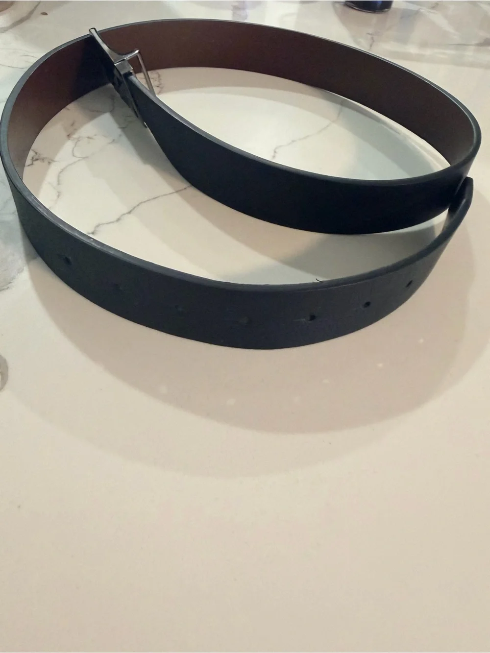 Men’s Guess Faux Black Leather Belt with Silver-Tone Buckle -34/36
